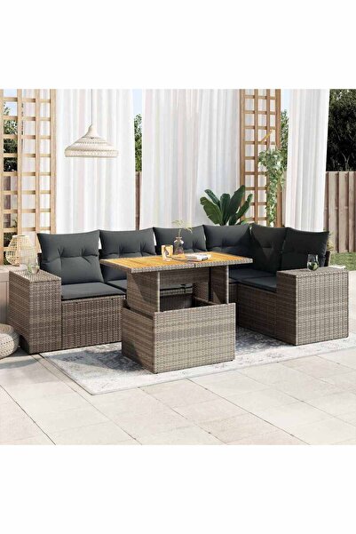 vidaxl Set mobilier gradina cu perne, 6 piese, gri, poliratan