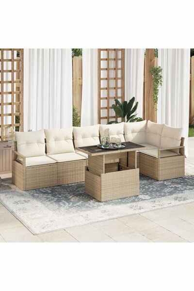 vidaxl Set de canapele pentru gradina 7 pcs Bej Rattan poli