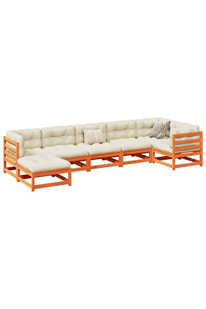 vidaxl Set canapele gradina cu perne, 7 piese, maro, lemn masiv de pin