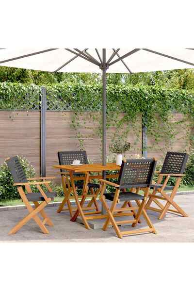 vidaxl Set mobilier gradina, 5 piese, negru, poliratan È™i lemn masiv