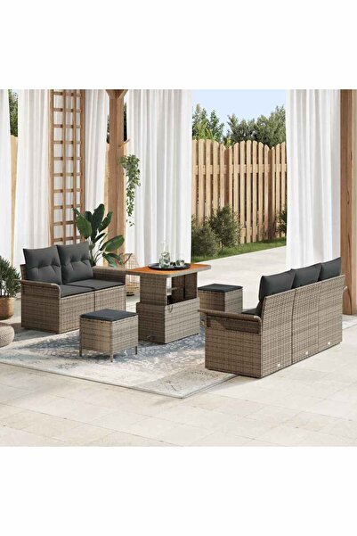 vidaxl Set de canapele pentru gradina cu perna 8 pcs Gri poliratan