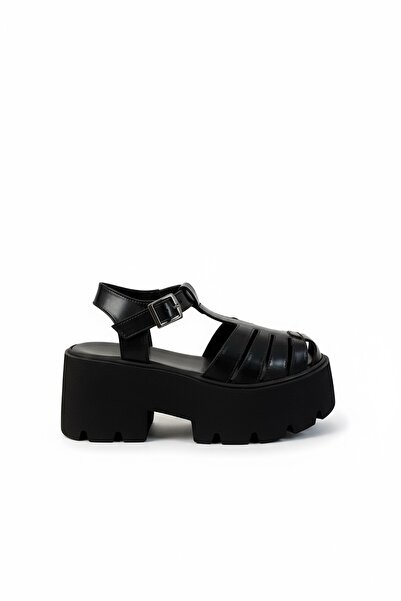 SHOEBELLAS Olli Siyah Kafes Detaylı Kadın Sandalet