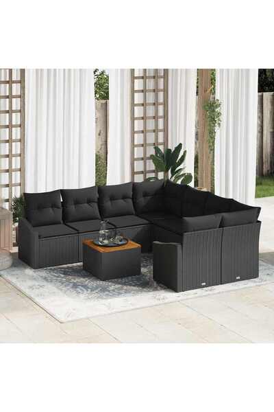vidaxl Set de canapele pentru gradina 9 pcs Negru poliratan