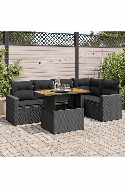 vidaxl Set mobilier de gradina cu perne, 6 piese, negru, poliratan