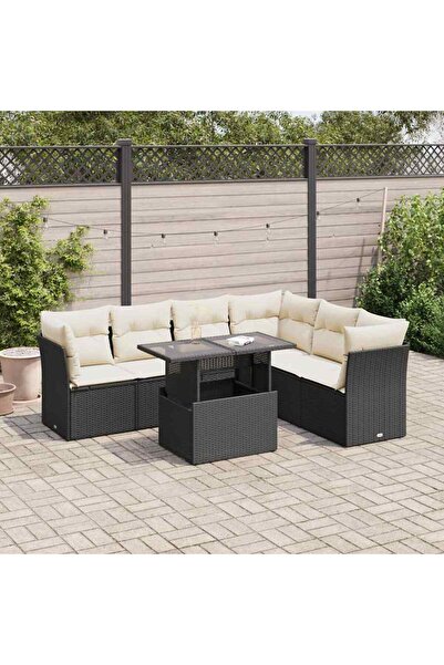 vidaxl Set canapele de gradina cu perne, 7 piese, negru, poliratan