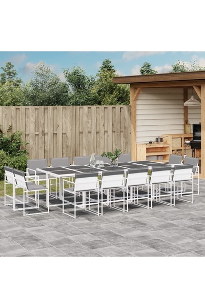 vidaxl Set mobilier de gradina, 15 piese, cu perne, alb, textilena