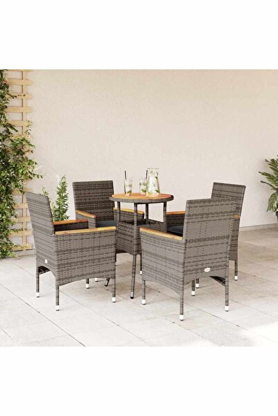 vidaxl Set mobilier gradina cu perne 5 piese gri poliratan/lemn acacia