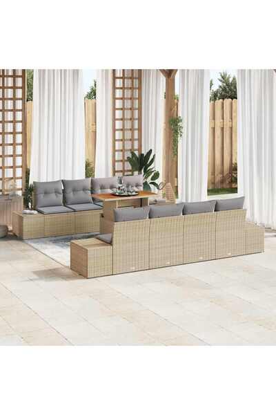 vidaxl Set de canapele pentru gradina 9 pcs Bej Rattan poli