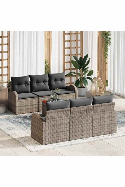 vidaxl Set de canapele pentru gradina cu perna 7 pcs Gri poliratan