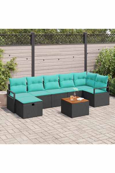 vidaxl Set de canapele pentru gradina cu perna 8 pcs Negru poliratan