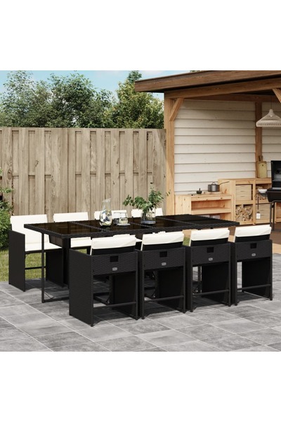 vidaxl Set mobilier de gradina cu perne, 9 piese, negru, poliratan