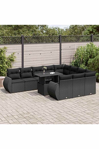 vidaxl Set canapele de gradina cu perne, 11 piese, negru, poliratan