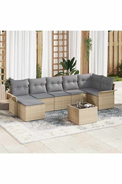 vidaxl Set de canapele pentru gradina cu perna 8 pcs Bej Rattan poli