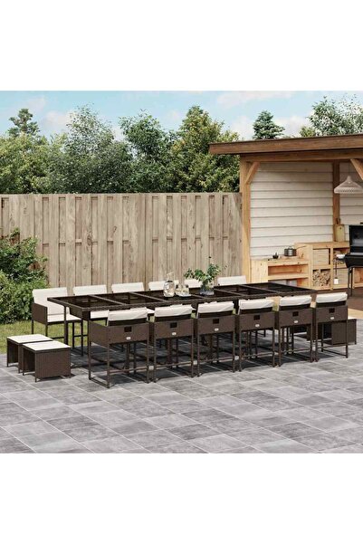 vidaxl Set mobilier de gradina cu perne, 17 piese, maro, poliratan