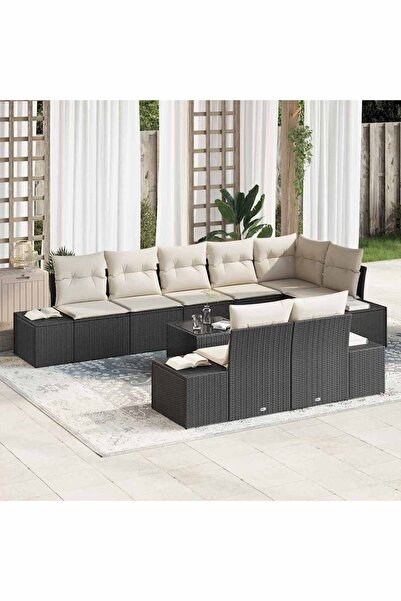 vidaxl Set de canapele pentru gradina 9 pcs Negru È™i Crem poliratan
