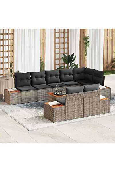 vidaxl Set de canapele pentru gradina cu perna 9 pcs Gri Rattan poli