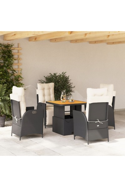 vidaxl Set mobilier de gradina cu perne, 5 piese, negru, poliratan