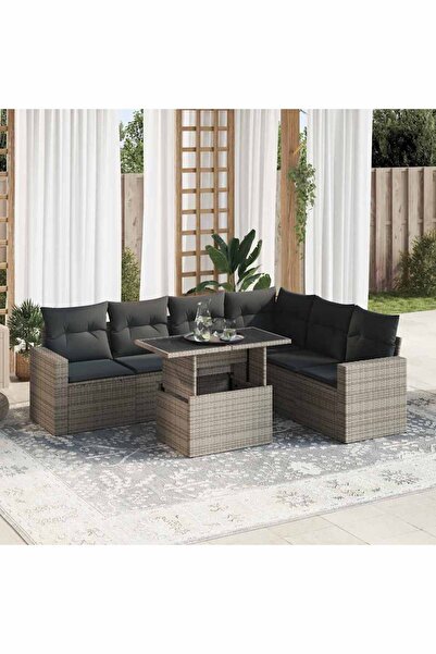 vidaxl Set canapele de gradina, 7 piese, cu perne, gri, poliratan