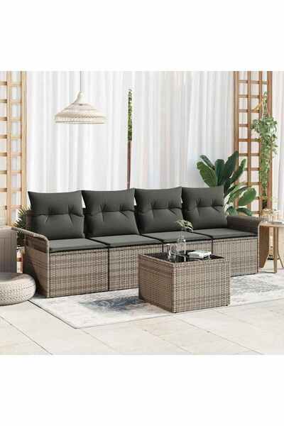 vidaxl Set de canapea cu perna 5 pcs Gri poliratan