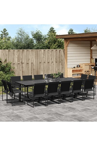 vidaxl Set mobilier de gradina, 15 piese, negru, textilena