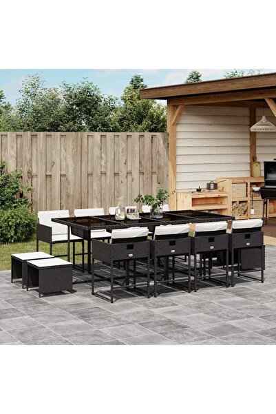 vidaxl Set mobilier de gradina cu perne, 13 piese, negru, poliratan