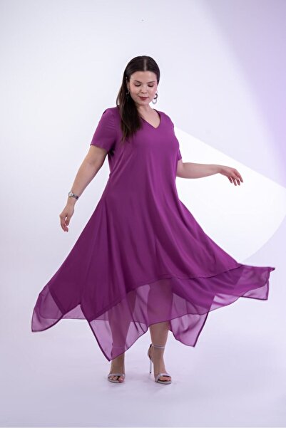 Roxxlen Women's Plus Size Skirt Hem Chiffon Dress
