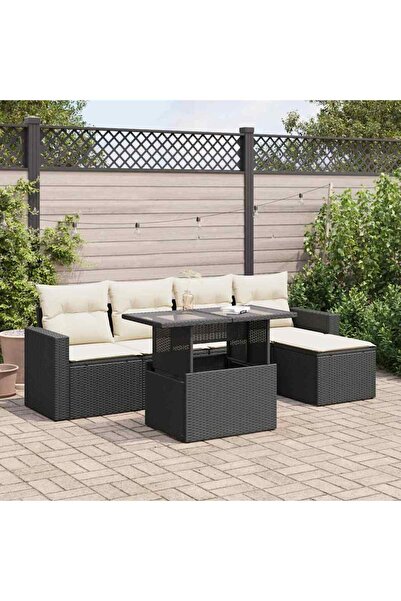 vidaxl Set mobilier de gradina cu perne, 6 piese, negru, poliratan