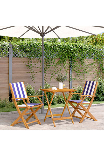 vidaxl Bistro furniture set, 3 pieces, blue white fabric/solid wood