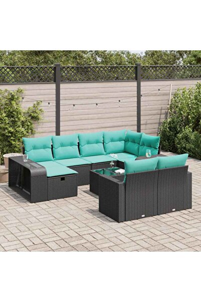 vidaxl Set canapele de gradina cu perne, 11 piese, negru, poliratan