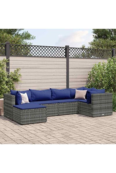 vidaxl Set mobilier de gradina cu perne, 6 piese, gri, poliratan