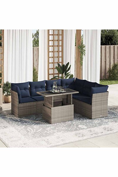 vidaxl Set canapele gradina perne 7 piese negru, poliratan/lemn acacia