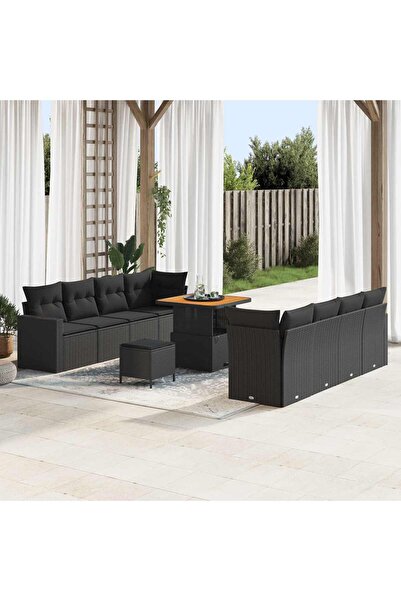 vidaxl Set de canapele pentru gradina 11 pcs Negru poliratan