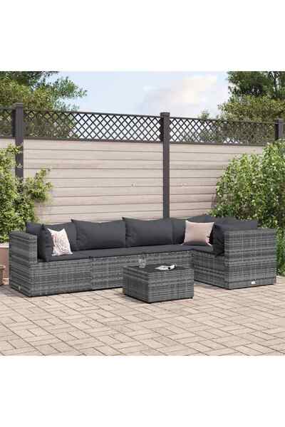 vidaxl Set mobilier de gradina cu perne, 5 piese, gri, poliratan
