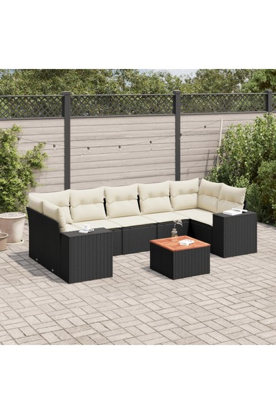 vidaxl Set mobilier de gradina cu perne, 8 piese, negru, poliratan