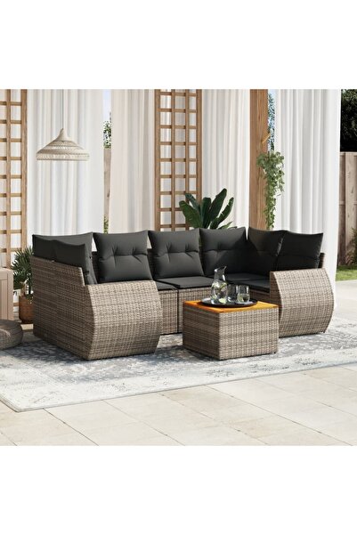 vidaxl Set canapele de gradina, 7 piese, cu perne, gri, poliratan