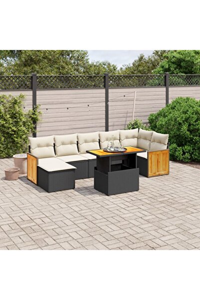 vidaxl Set mobilier de gradina cu perne, 8 piese, negru, poliratan