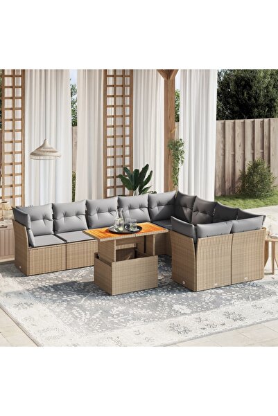 vidaxl Set canapele de gradina cu perne, 10 piese, bej, poliratan