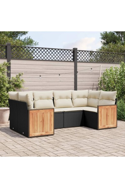 vidaxl Set mobilier de gradina cu perne, 6 piese, negru, poliratan