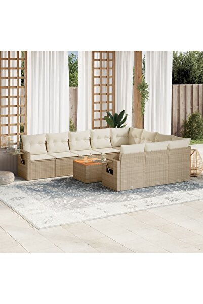 vidaxl Set canapele de gradina cu perne, 11 piese, bej, poliratan