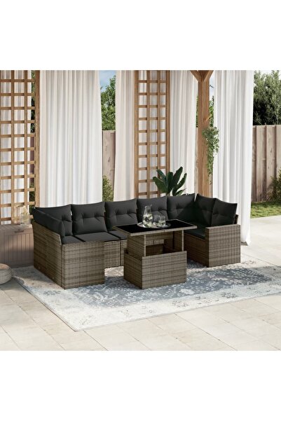 vidaxl Set canapele de gradina cu perne, 8 piese, gri, poliratan