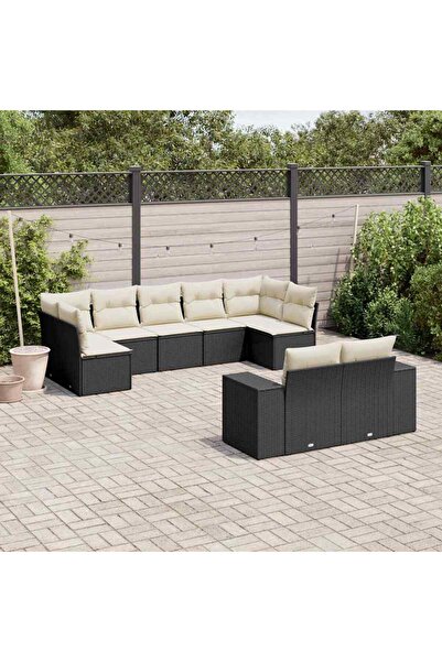 vidaxl Set mobilier de gradina cu perne, 9 piese, negru, poliratan