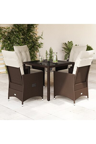 vidaxl Set mobilier de gradina, 5 piese, cu perne, maro, poliratan