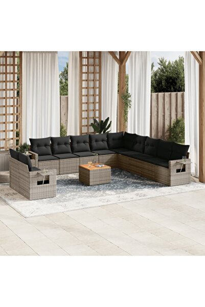 vidaxl Set canapea de gradina cu perne, 12 piese, gri, poliratan