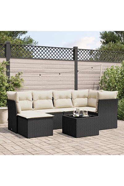 vidaxl Set canapele de gradina cu perne, 7 piese, negru, poliratan