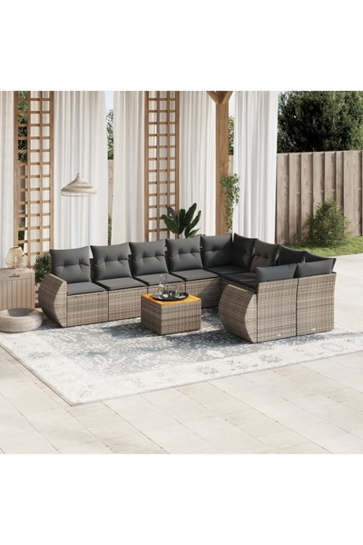 vidaxl Set mobilier de gradina cu perne, 10 piese, gri, poliratan