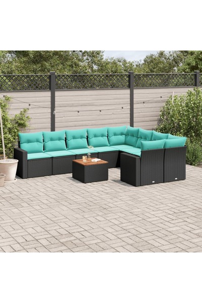vidaxl Set canapele de gradina cu perne, 10 piese, negru, poliratan