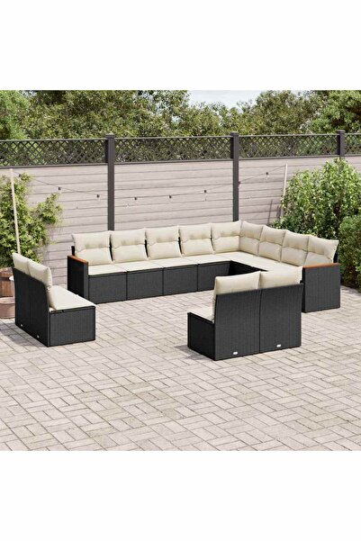 vidaxl Set canapele de gradina, 12 piese, cu perne, negru, poliratan