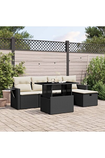 vidaxl Set mobilier de gradina cu perne, 6 piese, negru, poliratan