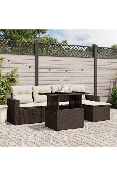vidaxl Set canapele de gradina cu perne, 6 piese, maro, poliratan