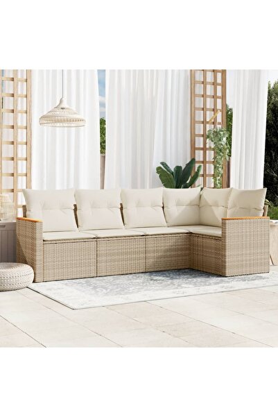 vidaxl Set canapele de gradina cu perne, 5 piese, bej, poliratan